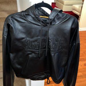 VON DUTCH LEATHER HOODIE  SIZE LARGE